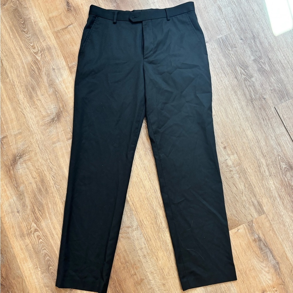 Stafford Men’s Dress Pants 32x32 Black Flat Front Classic Fit Coolmax